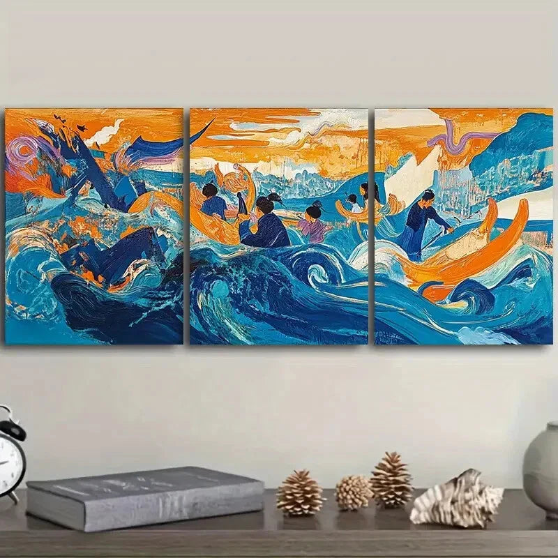 3pcs Messy Ocean Picture Wall Art Set Canvas Framed 40x60cm - High Quality Print 100% Australian Made Wall Canvas Ready to Hang
