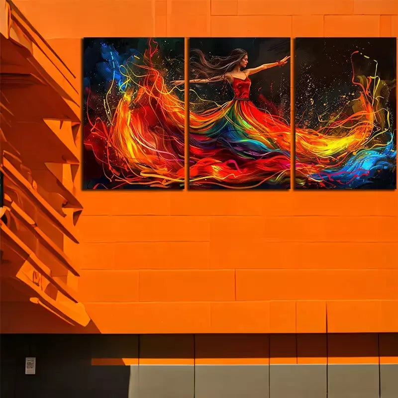 3pcs Dancer In Her Fiery Dress Canvas Framed 40x60cm - High Quality Print 100% Australian Made Wall Canvas Ready to Hang