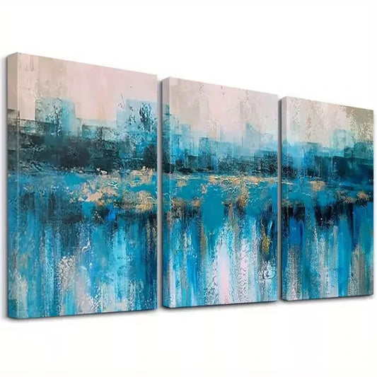 3pcs Modern Blue Gray Paintings Canvas Framed 40x60cm - High Quality Print 100% Australian Made Wall Canvas Ready to Hang