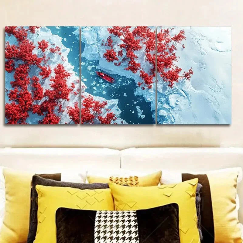 3pcs  Coral trees and rivers Art Painting Metal Print Ready to Hang Art
