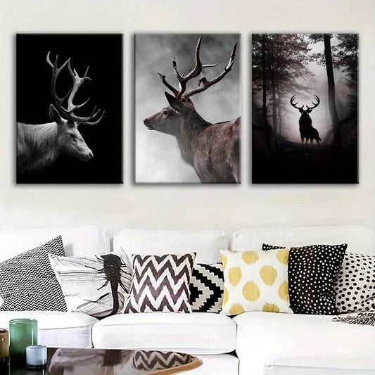 3pcs Forest & Deer Modern Fantasy Metal Print Ready to Hang Art
