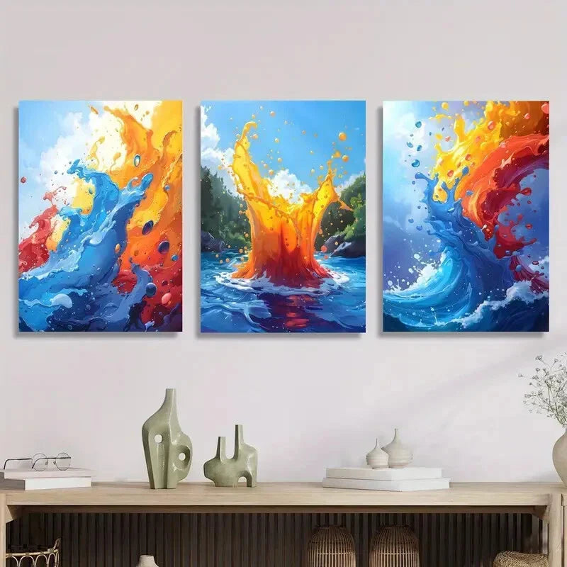 3pcs Vibrant Abstract Ocean Wave Metal Print Ready to Hang Art