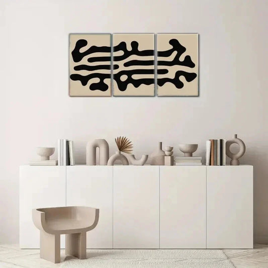 3pcs Black and Beige Neutral Decorative Wall Art Metal Print Ready to Hang Art