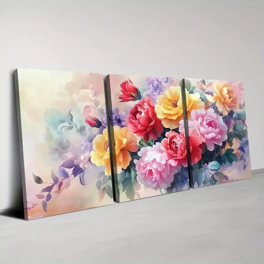 3pcs Modern Farmhouse Style Colorful Flowers Wall Art Set Canvas Framed 40x60cm - High Quality Print 100% Australian Made Wall Canvas Ready to Hang