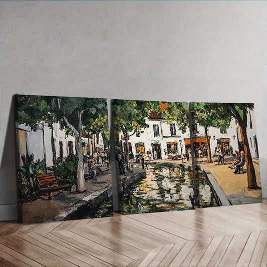 3pcs  Ancient city canal Wall Art Set Canvas Framed 40x60cm - High Quality Print 100% Australian Made Wall Canvas Ready to Hang