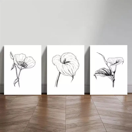 3pcs Minimalist Tropical Wildflower Plant Wall Art Set Canvas Framed 40x60cm - High Quality Print 100% Australian Made Wall Canvas Ready to Hang