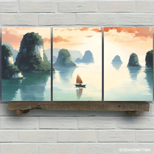 3pcs Ha Long Bay Watercolor Style Poster Vietnam Metal Print Ready to Hang Art