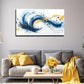 Blue Golden Swirling Abstract Wall Art Canvas Office Home Room Framed 120x60cm