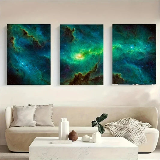 3pcs A Vibrant Nebula Filled Majestic White Wolf Metal Print Ready to Hang Art