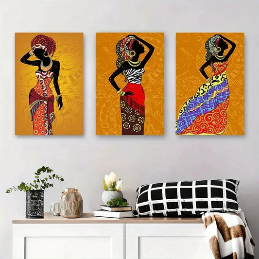 3pcs African Woman Silhouette Colorful Metal Print Ready to Hang Art