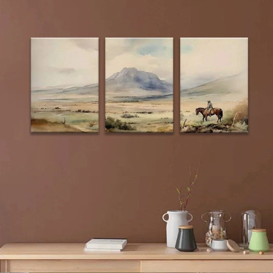 3pcs Cowboy Style Rural Horse Riding Metal Print Ready to Hang Art