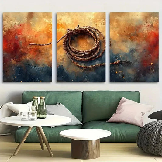 3pcs Cowboys Lasso Coiled Up Metal Print Ready to Hang Art