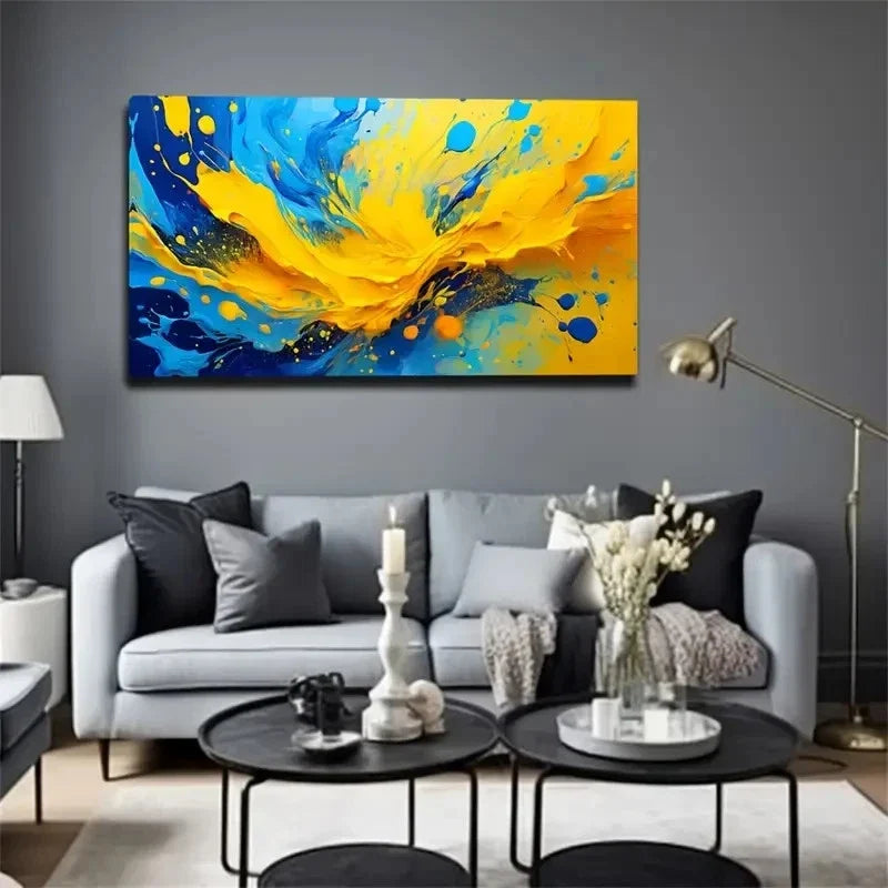 Abstract Simple Color Collision Wall Art Canvas Office Home Room Framed 80x45cm