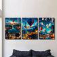 3pcs Hot Air Balloon in Town City Street Scene Metal Print Ready to Hang Art