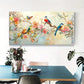 Vibrant Floral & Birds Rustic Wall Art Canvas Office Home Room Framed 120x60cm.