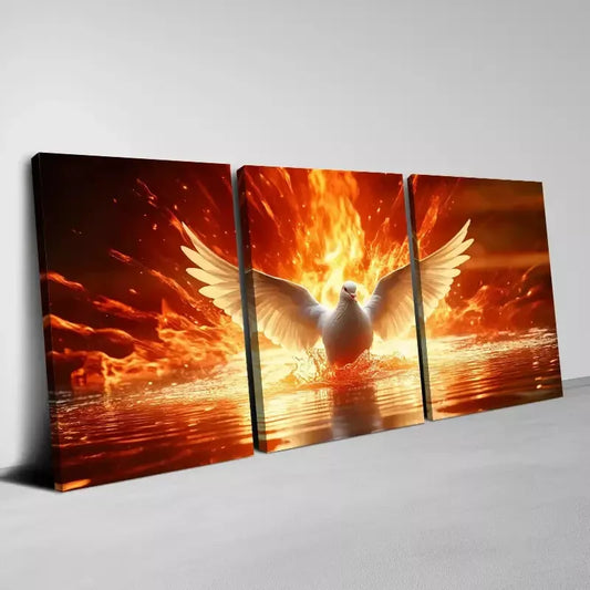 3pcs Holy Spirit Dove at Sunset with Fiery Wall Art Set Canvas  Framed 40x60cm - High Quality Print 100% Australian Made Wall Canvas Ready to Hang