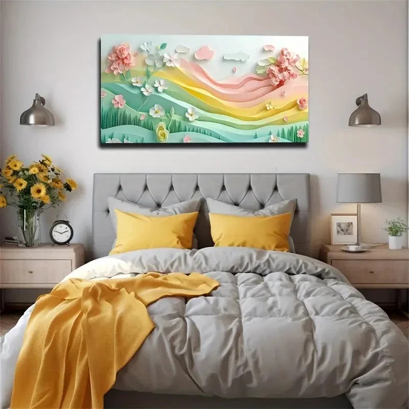 Dreamy Style Flower Mountain Wall Art Canvas Office Home Room Framed 80x45cm