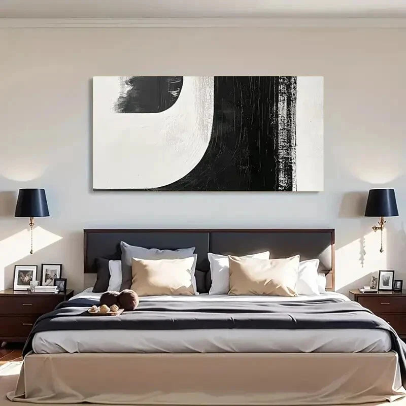 Bold Black & White Abstract Wall Art Canvas Office Home Room Framed 80x45cm
