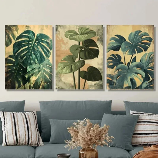 3pcs Tropical Plant Monstera Green Aesthetic Metal Print Ready to Hang Art