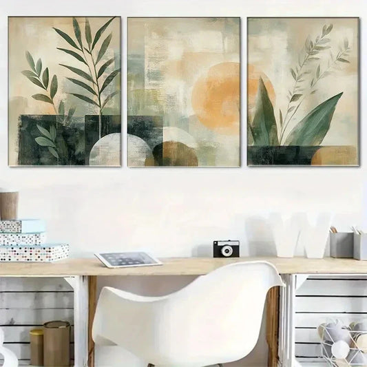 3pcs Neutral Aesthetic Greenery Paintings Metal Print Ready to Hang Art