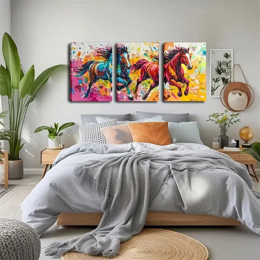 3pcs Vibrant Interesting Horse Metal Print Ready to Hang Art