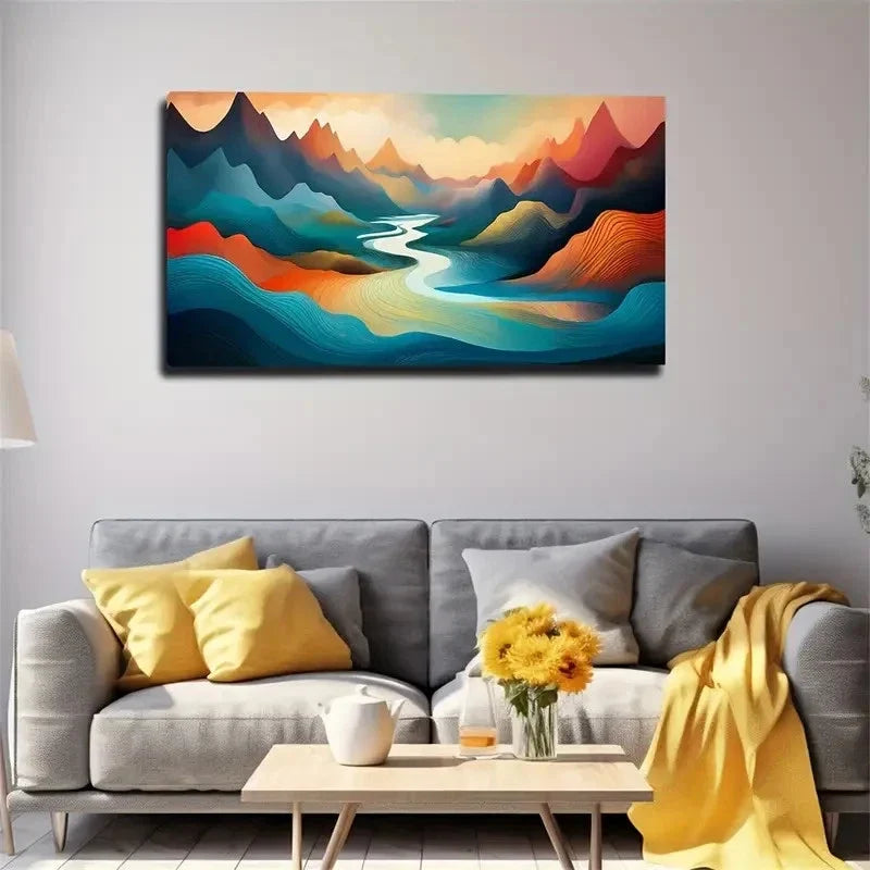 Rich Texture River Mountain Wall Art Canvas Office Home Room Framed 120x60cm
