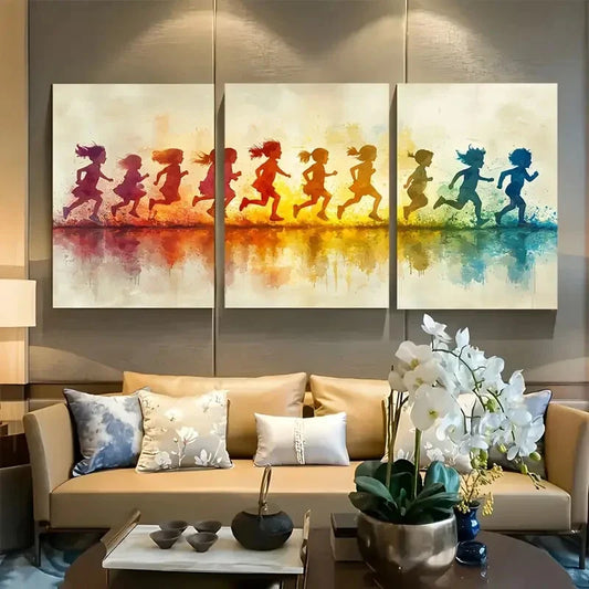 3pcs Joyful Children Running Silhouette Metal Print Ready to Hang Art