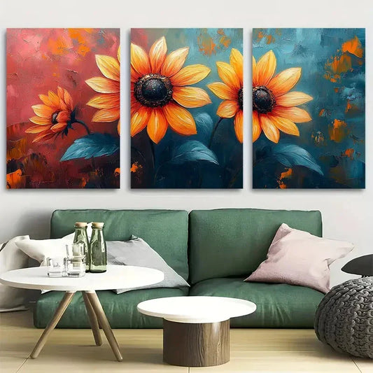 3pcs Vibrant Sunflower Cottagecore Style Metal Print Ready to Hang Art
