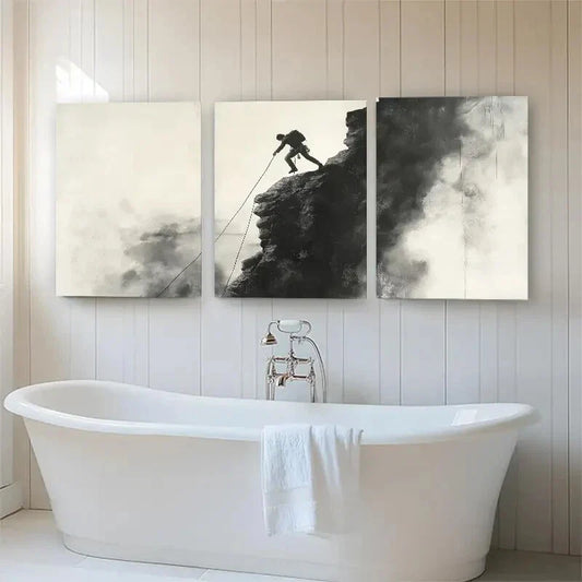 3pcs Monochrome Rock Climber Silhouette Perfect Wall Art Set Canvas Framed 40x60cm - High Quality Print 100% Australian Made Wall Canvas Ready to Hang