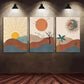 3pcs Landscape Art Sun Moon Plants And Mountains Metal Print Ready to Hang Art