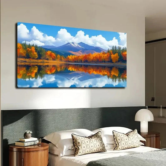 Serene Mountain and Lake Wall Art canvas office home room framed 120x60cm