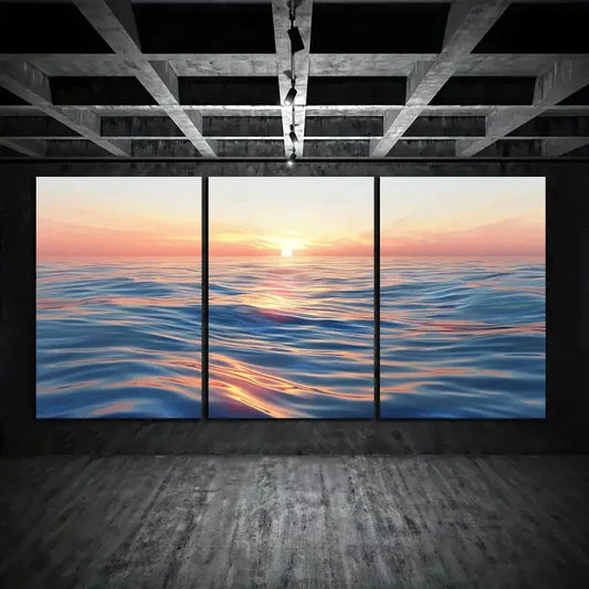 3pcs Ocean Sunrise Water Wave Metal Print Ready to Hang Art
