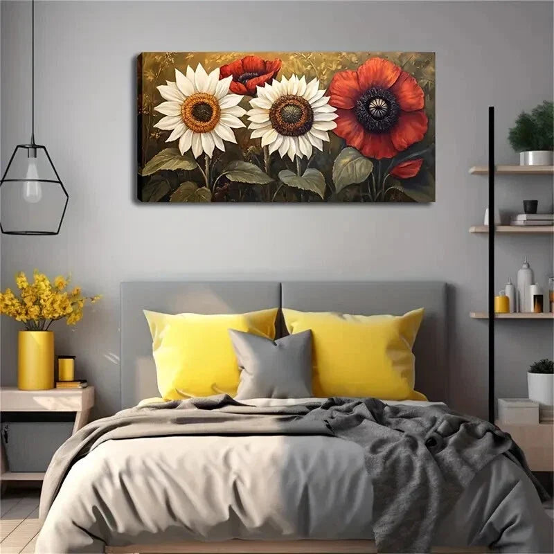 Realistic Four Sunflower Petals Wall Art Canvas Office Home Room Framed 120x60cm