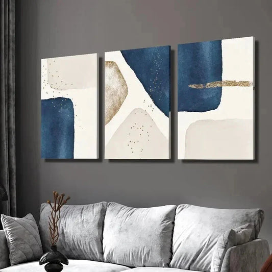 3pcs Blue and Beige Shape Splicing Decoration Wall Art Set Canvas Framed 40x60cm - High Quality Print 100% Australian Made Wall Canvas Ready to Hang