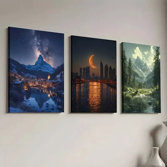 3pcs Modern Aesthetic Landscape Pine Wood Wall Art Set Canvas Framed 40x60cm - High Quality Print 100% Australian Made Wall Canvas Ready to Hang