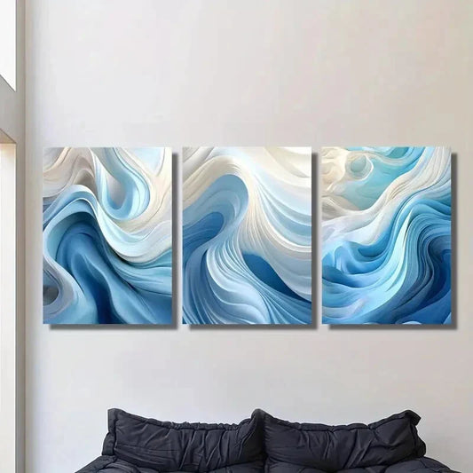 3pcs  Abstract blue and white swirl Metal Print Ready to Hang Art