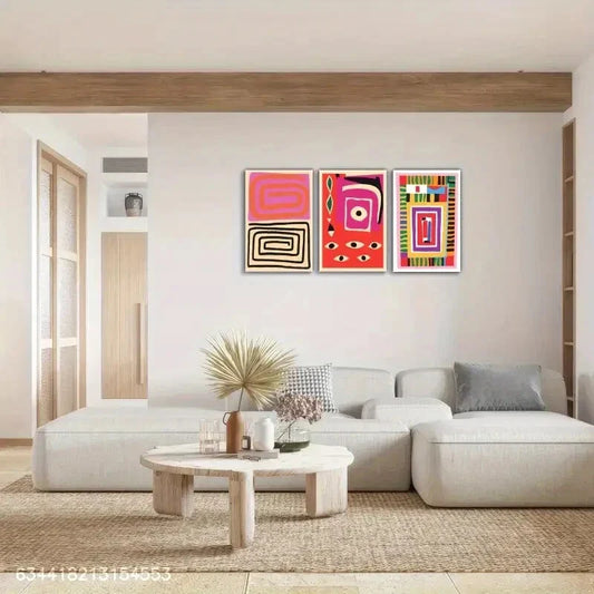 3pcs Bauhaus Art Line Decoration Artwork Metal Print Ready to Hang Art