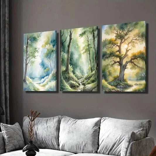 3pcs Serene Forest Path And River Scene Wall Art Set Canvas Framed 40x60cm - High Quality Print 100% Australian Made Wall Canvas Ready to Hang