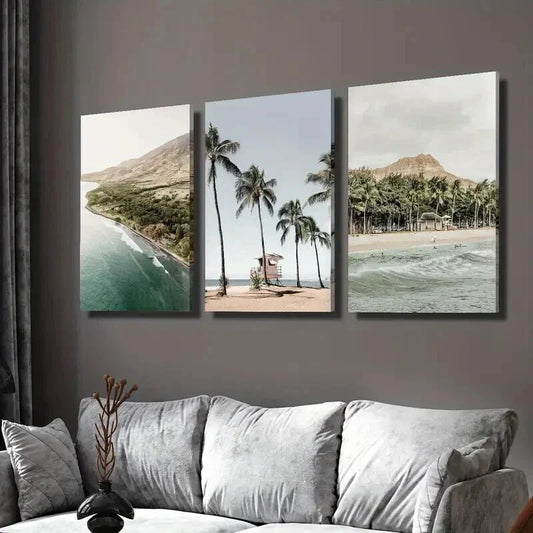 3pcs Spring & Summer Hawaii Beach Landscape Wall Art Set Canvas Framed 40x60cm - High Quality Print 100% Australian Made Wall Canvas Ready to Hang