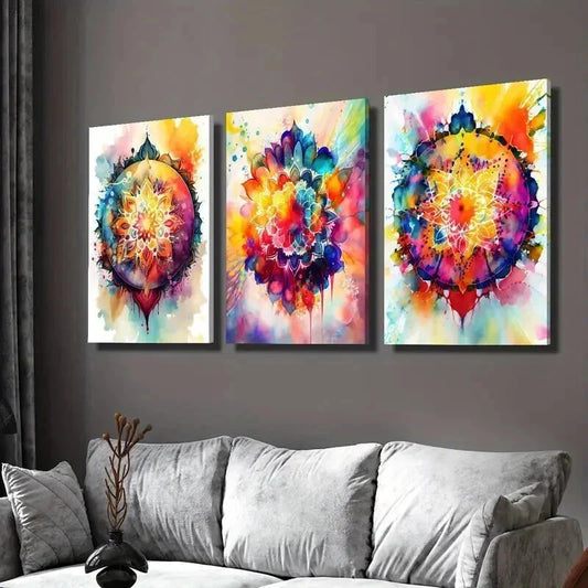 3pcs Abstract Flower Totem Design Wall Art Set Canvas Framed 40x60cm - High Quality Print 100% Australian Made Wall Canvas Ready to Hang