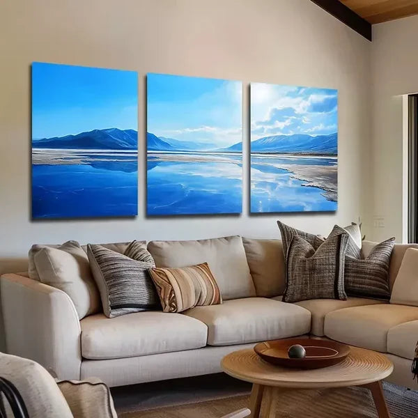 3pcs Clear Blue Skies And Lakes Wall Art Set Canvas Framed 60x90cm - High Quality Print 100% Australian Made Wall Canvas Ready to Hang