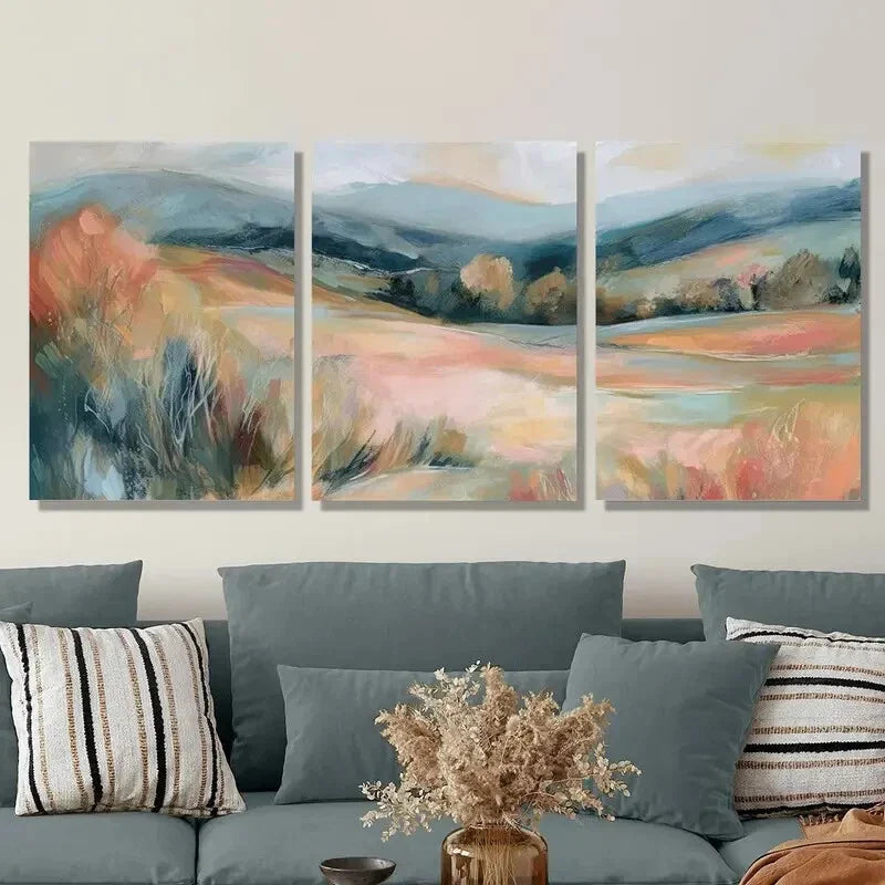 3pcs Vintage Forest Landscape Abstract Metal Print Ready to Hang Art