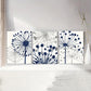 3pcs Navy Blue Gray Abstract Flowers Metal Print Ready to Hang Art
