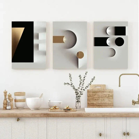 3pcs  black and white geometric poster Metal Print Ready to Hang Art
