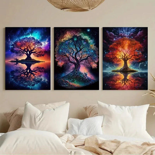 3pcs Vibrant Tree Colorful Nature Modern LandscapeMetal Print Ready to Hang Art