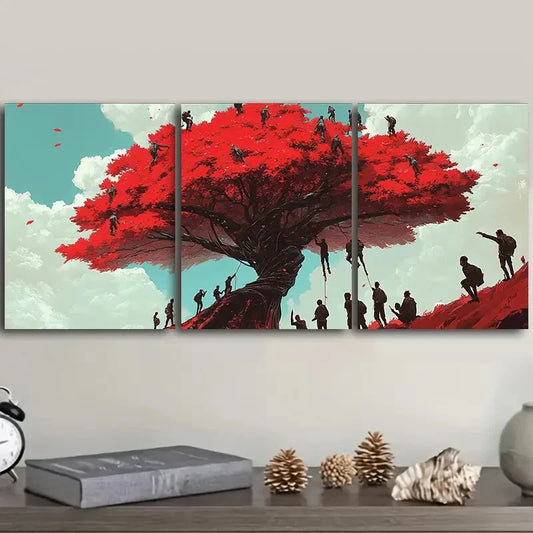 3pcs Whimsical Mushroom Tree Design, Metal Print Ready to Hang Art