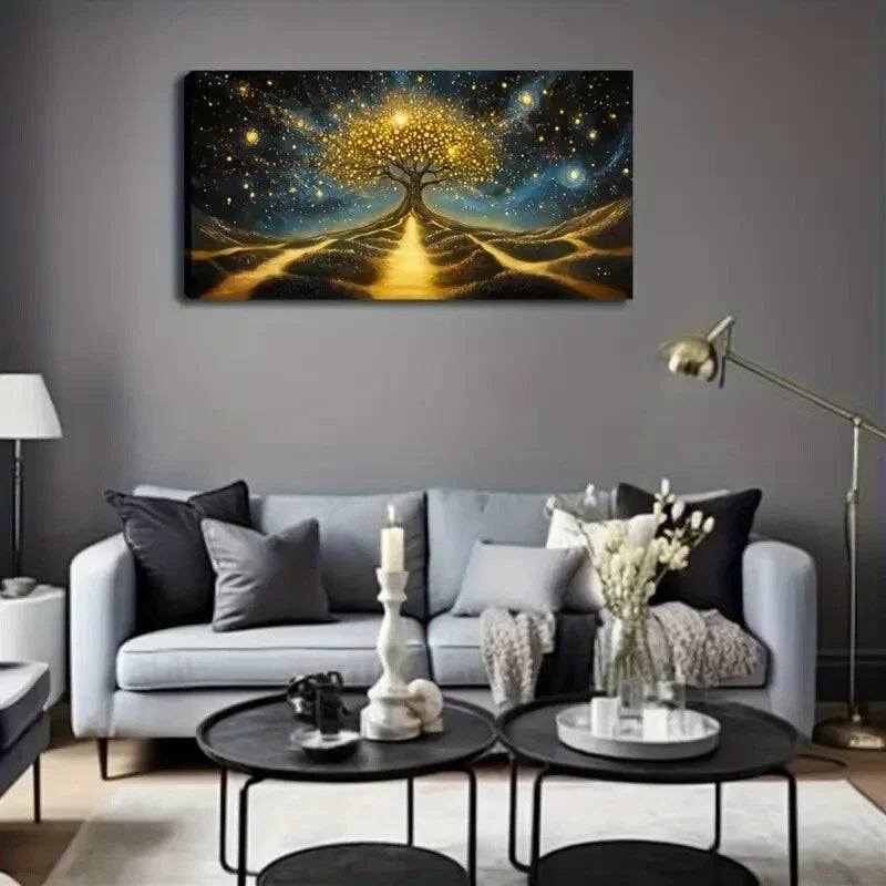 Majestic Tree Golden Splendor Wall Art Canvas Office Home Room Framed 120x60cm