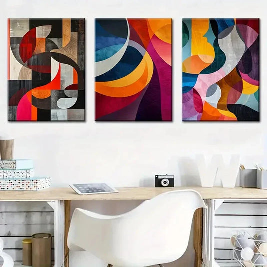 3pcs Abstract Color Block Stitching  Metal Print Ready to Hang Art