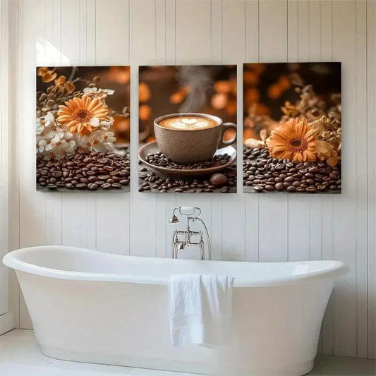 3pcs Fresh Coffee Beans and Beautiful Perfect Wall Art Set Canvas Framed 40x60cm - High Quality Print 100% Australian Made Wall Canvas Ready to Hang