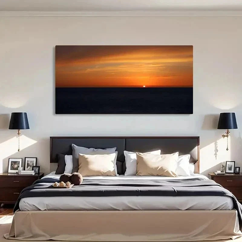 Serene Sunset Seascape Wall Art Canvas Office Home Room Framed 80x45cm